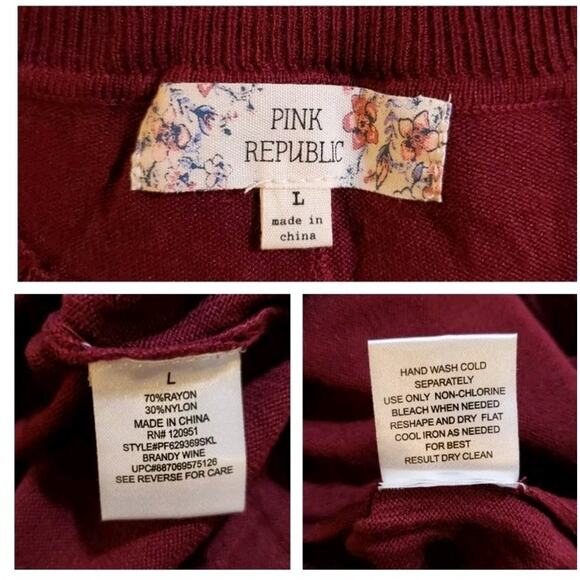 Pink Republic Womens Pullover Sweater Size L Dark Red Long Sleeve Split Seam - Picture 7 of 13